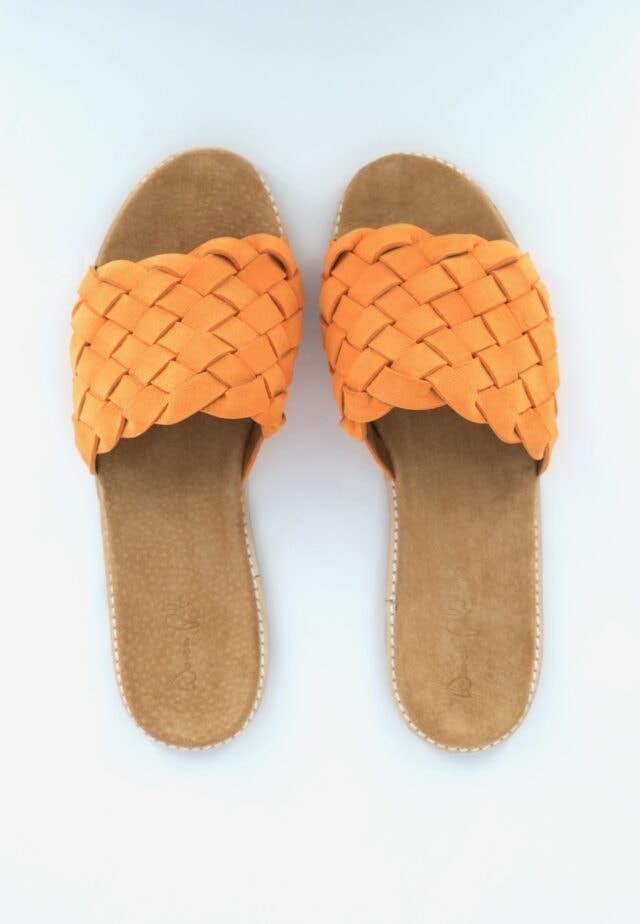 The Coronado Tangerine Sheepskin Suede - Woven Palm