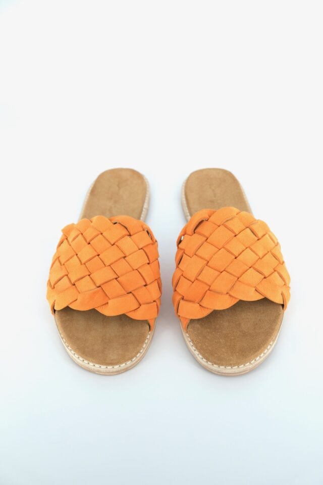 The Coronado Tangerine Sheepskin Suede - Woven Palm