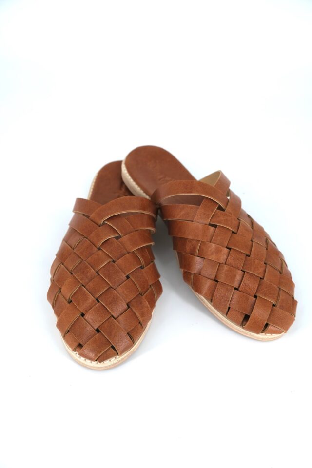 The Woven Mule Tan Leather - Woven Palm