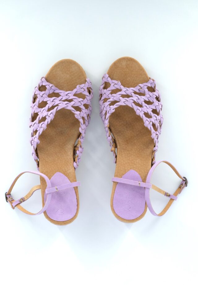 The French Rosette Mid-Heels Lilac Sheepskin Suede - Woven Palm