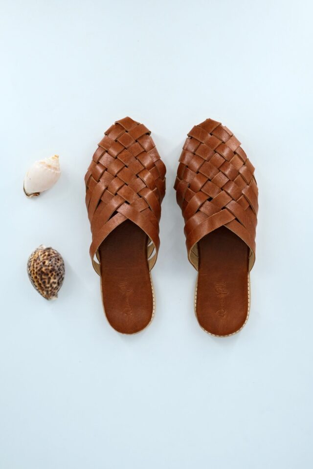 The Woven Mule Tan Leather - Woven Palm