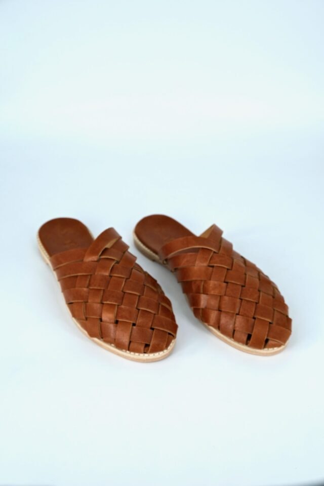 The Woven Mule Tan Leather - Woven Palm