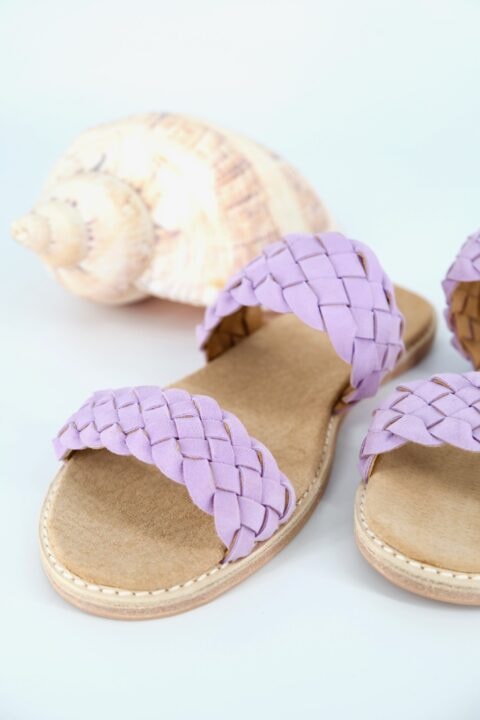The Basque Slide Lilac Sheepskin Suede