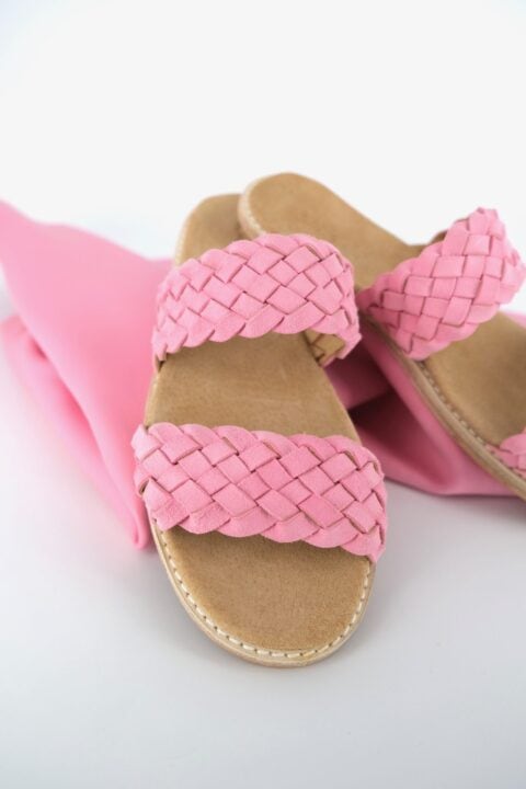 The Basque Slide Pink Sheepskin Suede