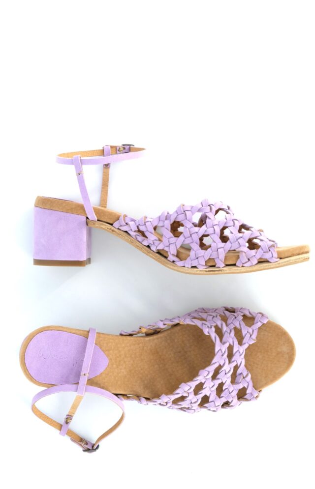 The French Rosette Mid-Heels Lilac Sheepskin Suede - Woven Palm