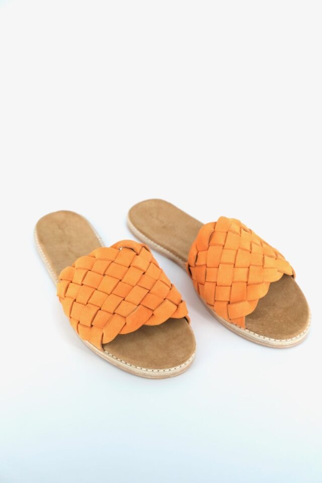 The Coronado Tangerine Sheepskin Suede - Woven Palm