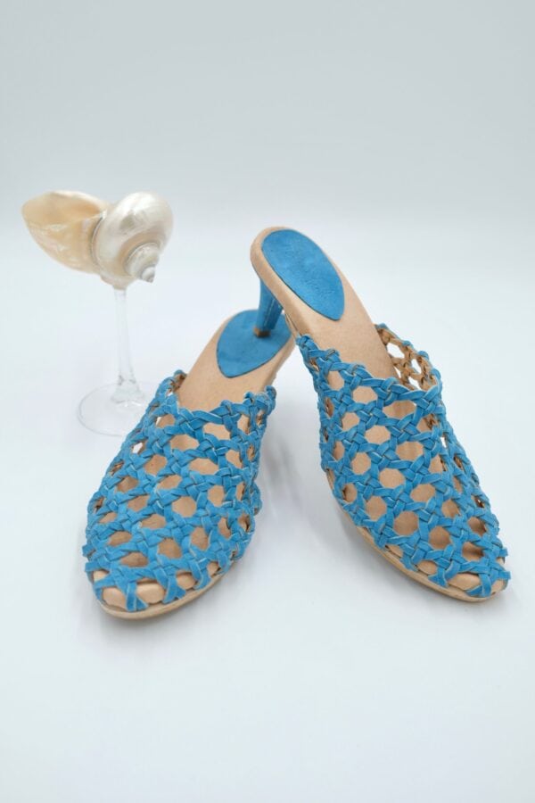The Rosette Kitten Heel Ocean Blue Suede - Image 8