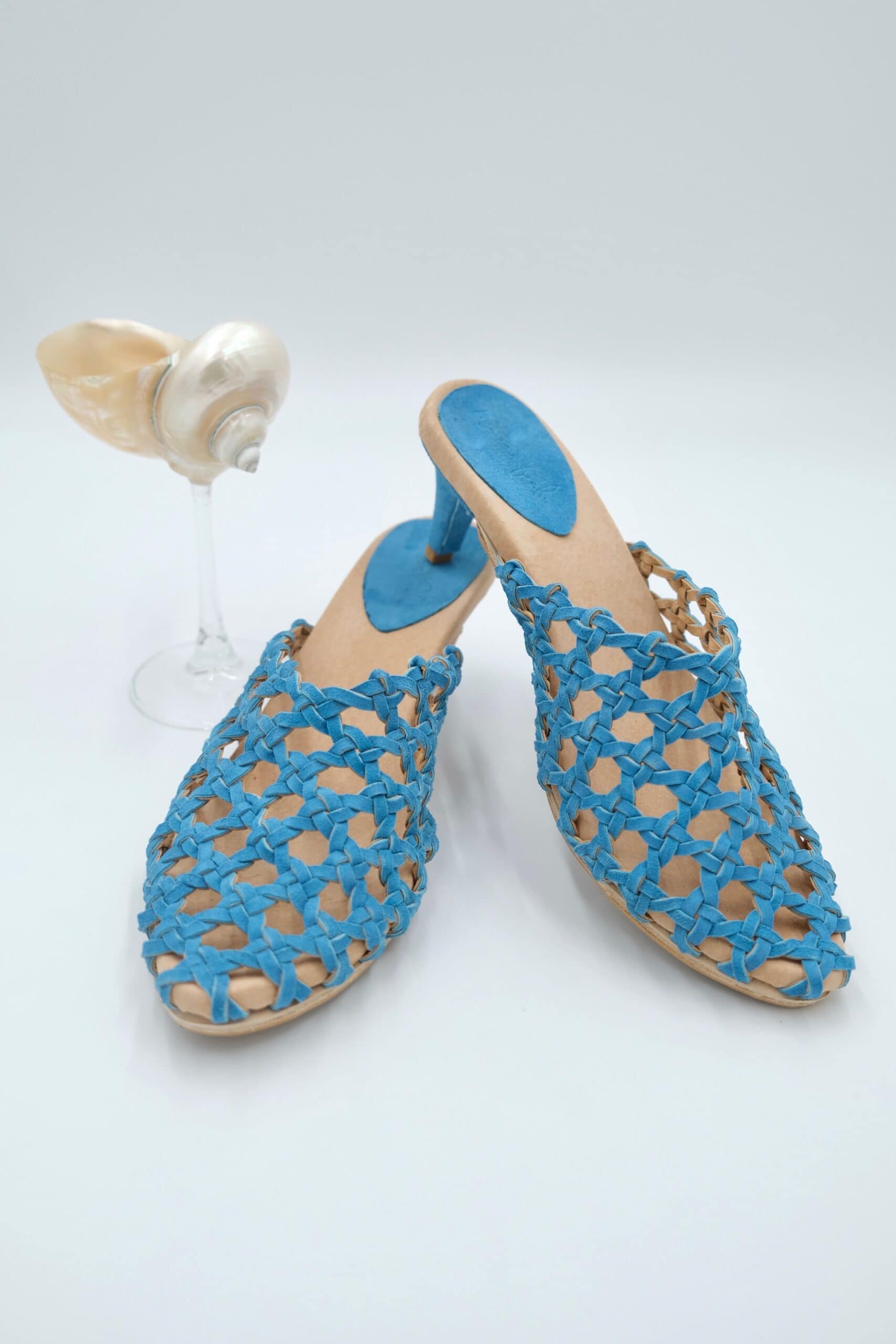 The Rosette Kitten Heel Ocean Blue Suede - Image 8