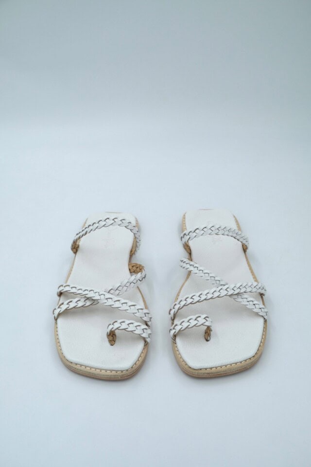 The Holiday Slide White Leather - Woven Palm