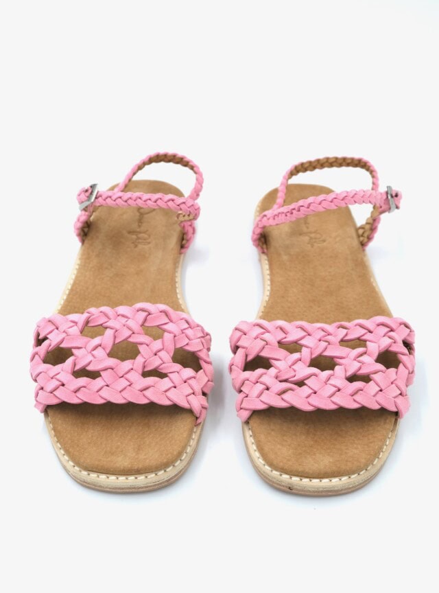 The Floral Weave Sandal Pink Sheepskin Suede - Woven Palm