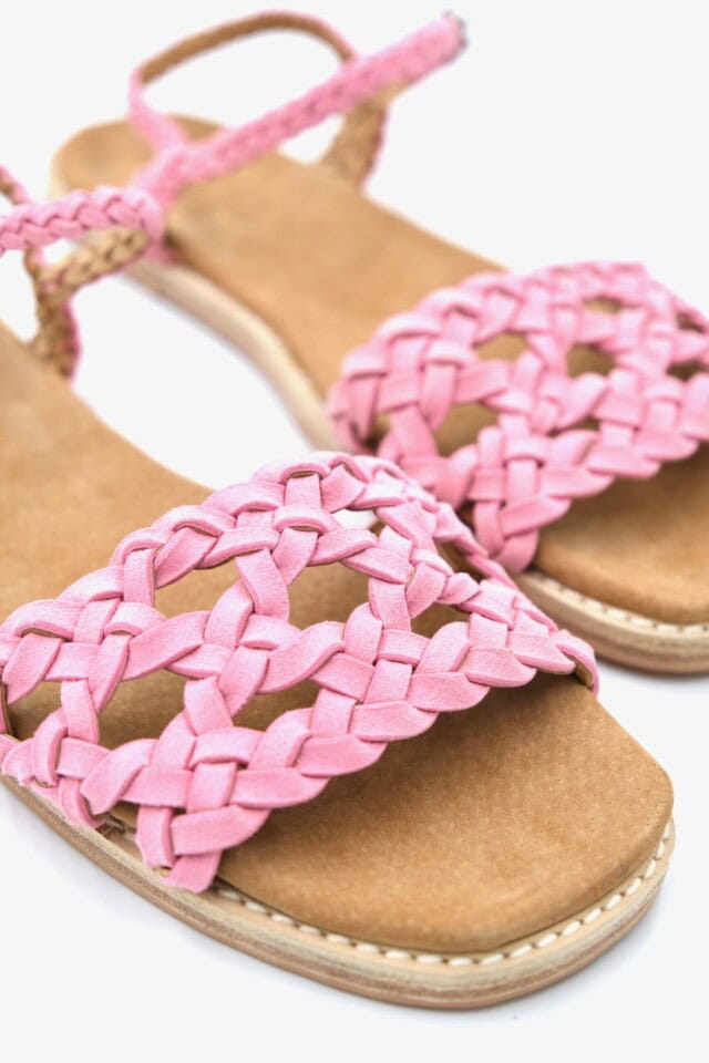 The Floral Weave Sandal Pink Sheepskin Suede - Woven Palm