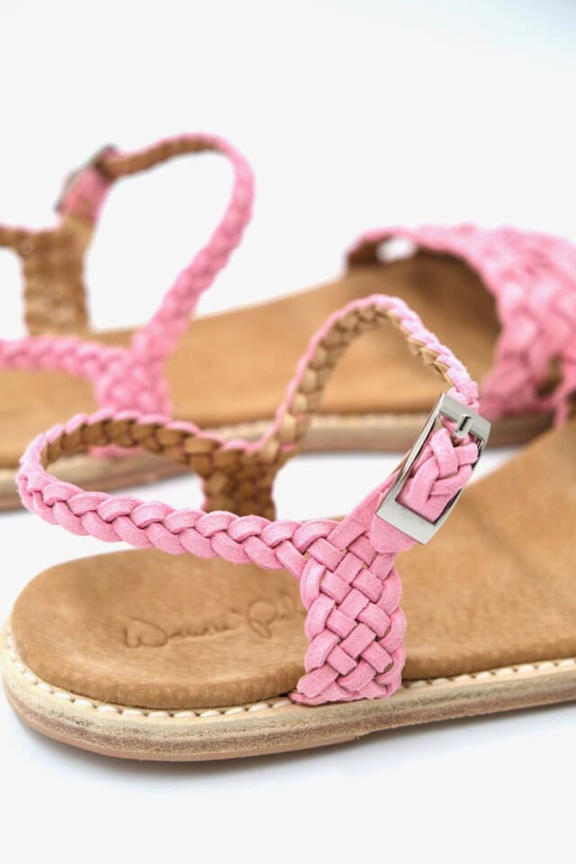 The Floral Weave Sandal Pink Sheepskin Suede - Woven Palm