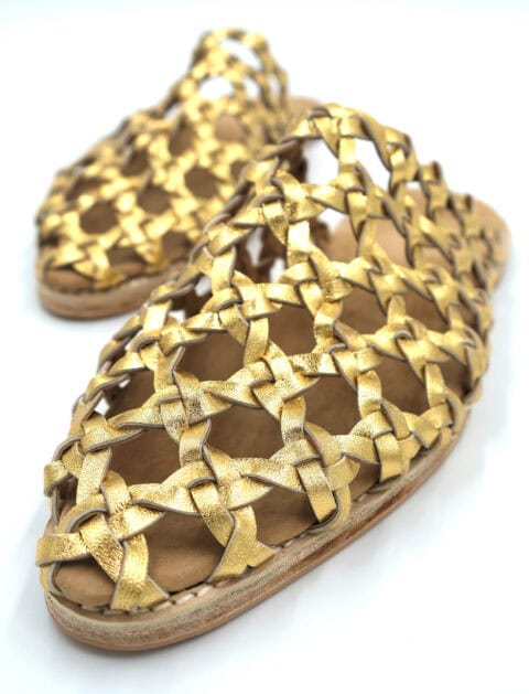 The French Rosette Mules Gold Sheepskin