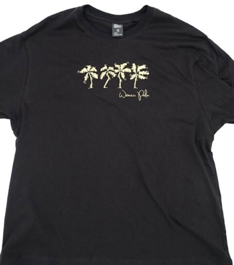 Dancing Palm Gold Embroidered Black Organic Hemp Unisex Tee
