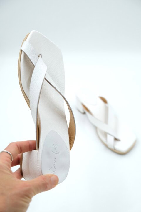 The Zori Mid Heel White Leather