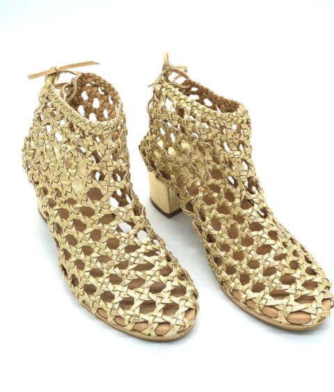 The French Rosette Mid-Heel Boot Gold Sheepskin