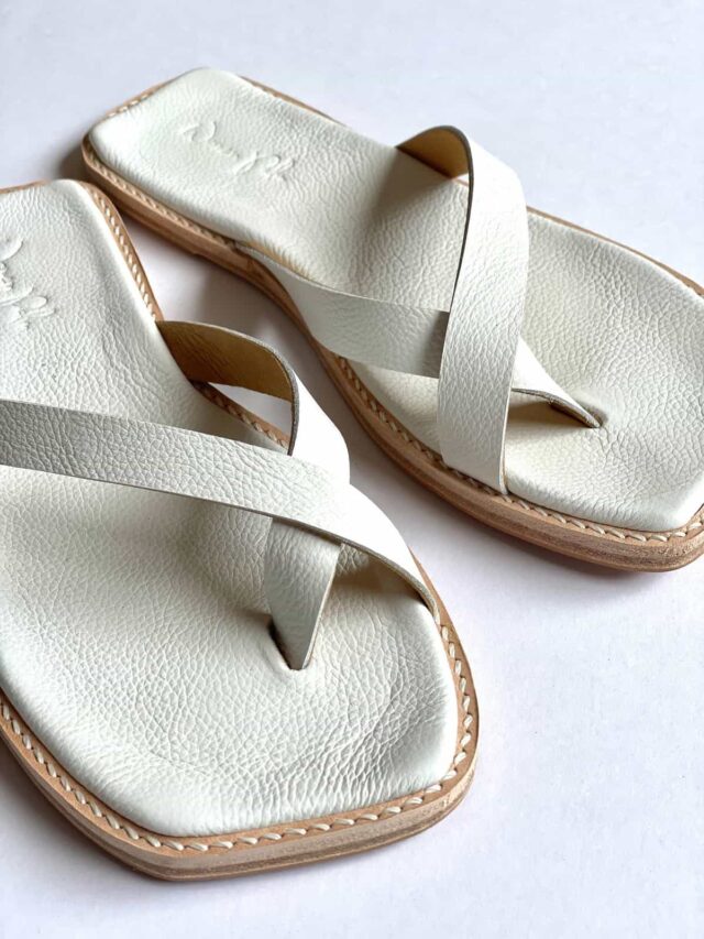 The Zori Slide White Leather - Woven Palm