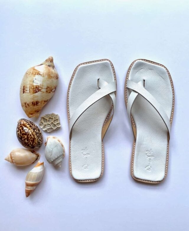 The Zori Slide White Leather - Woven Palm