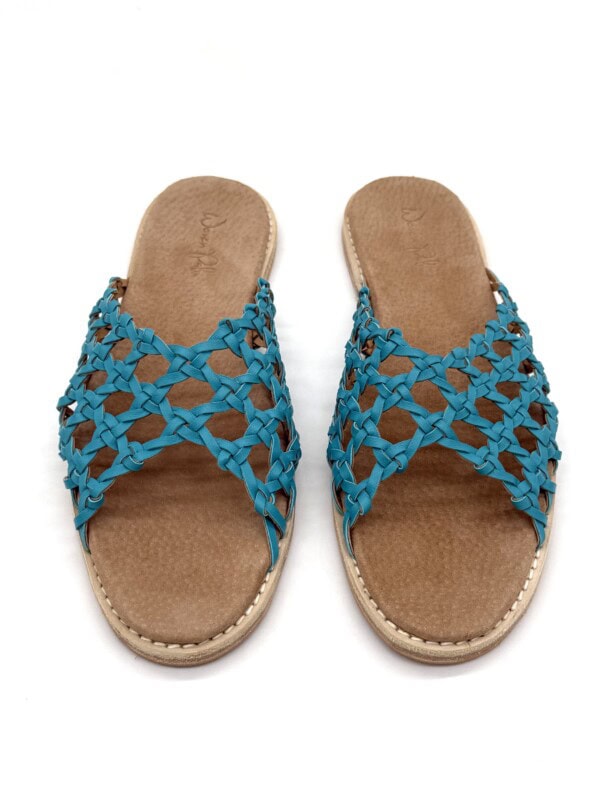 the-french-rosette-turquoise-leather-handmade-slide