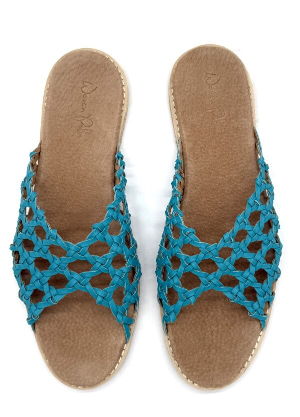 the-french-rosette-turquoise-leather-handmade-slide