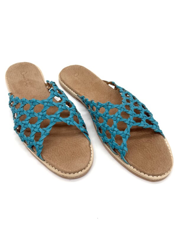 the-french-rosette-turquoise-leather-handmade-slide