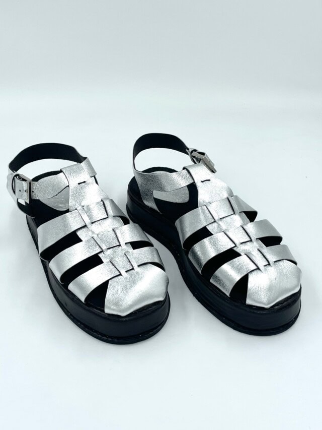 The Athena Platforms Black and Silver Leather - Woven Palm Handmade Shoes