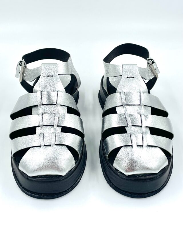 The Athena Platforms Black and Silver Leather - Woven Palm Handmade Shoes