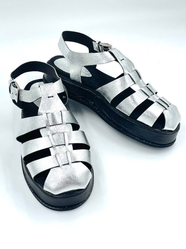 The Athena Platforms Black and Silver Leather - Woven Palm Handmade Shoes