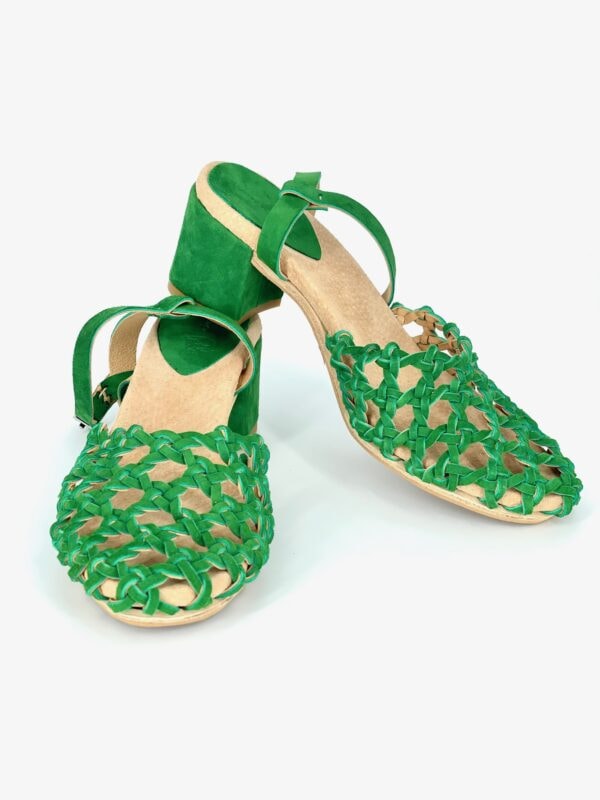 The Rosette Mid-Heel Pumps Emerald Goat Suede
