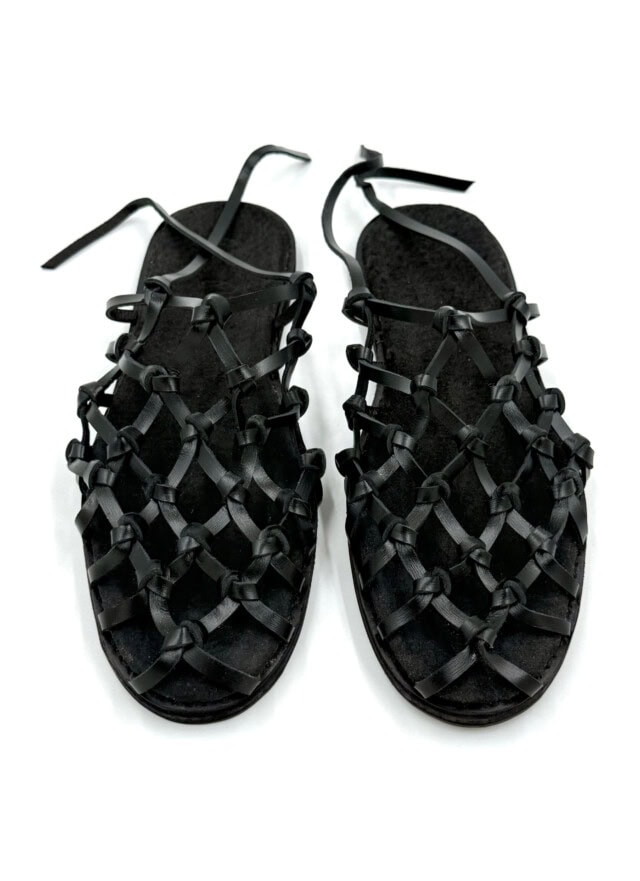 the fisherman's wife sandal black leather handmade shoes woven palm