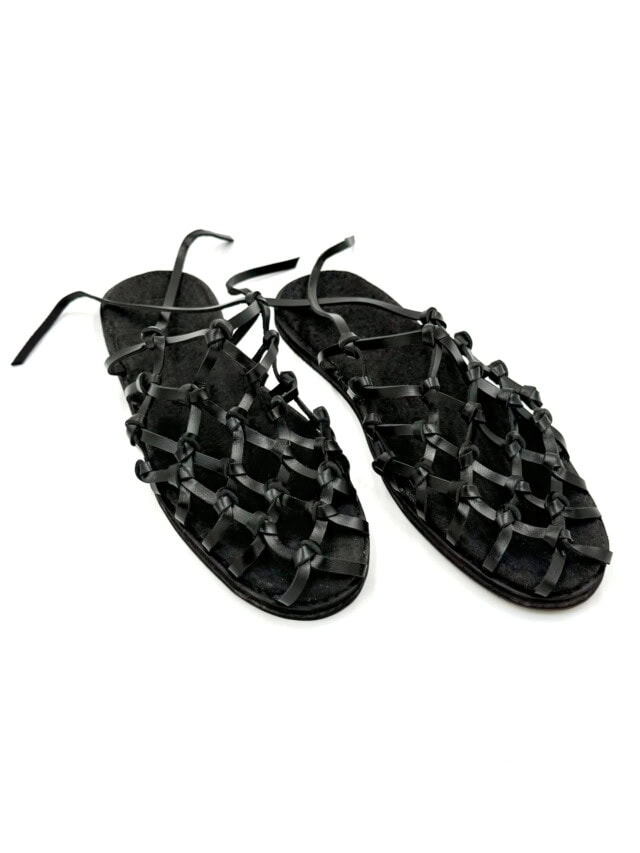 the fisherman's wife sandal black leather handmade shoes woven palm