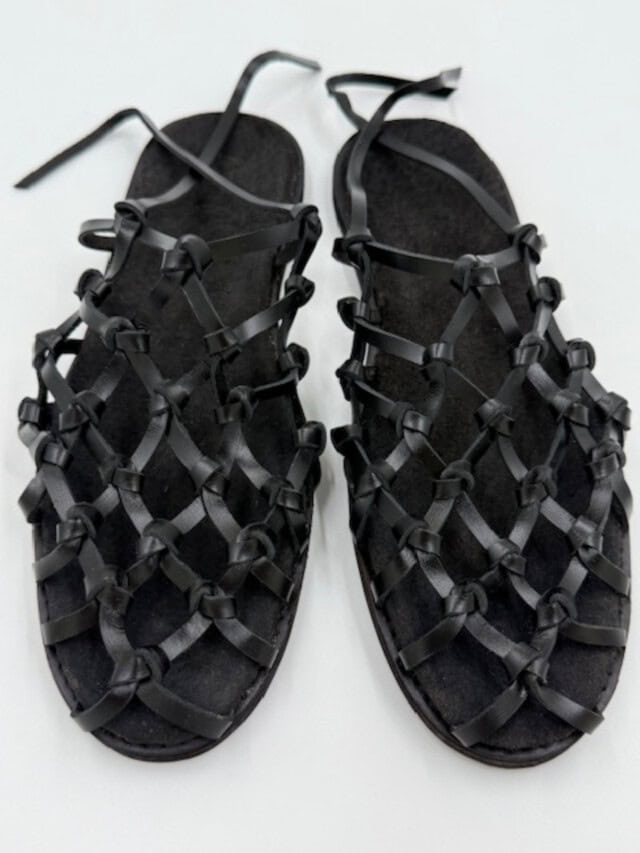 the fisherman's wife sandal black leather handmade shoes woven palm