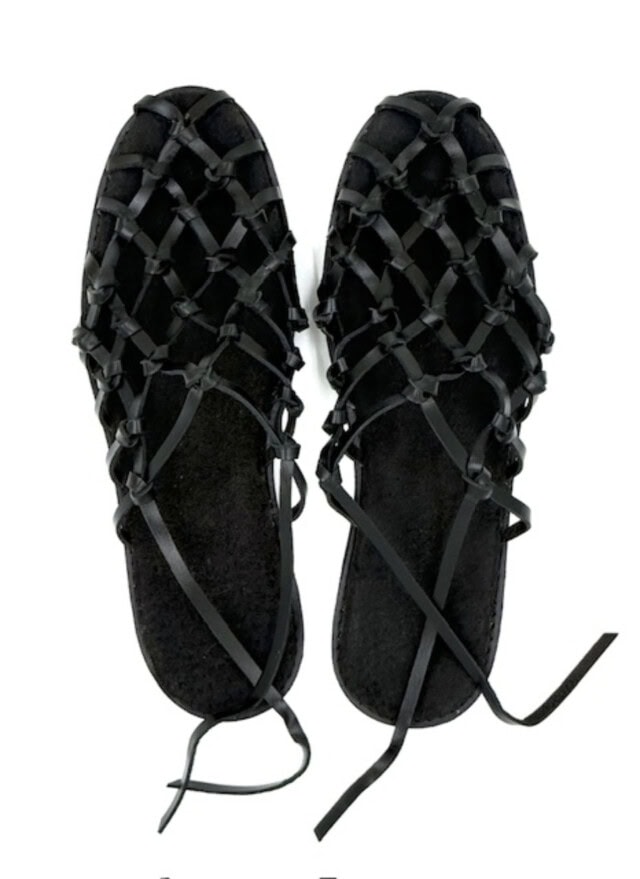 the fisherman's wife sandal black leather handmade shoes woven palm