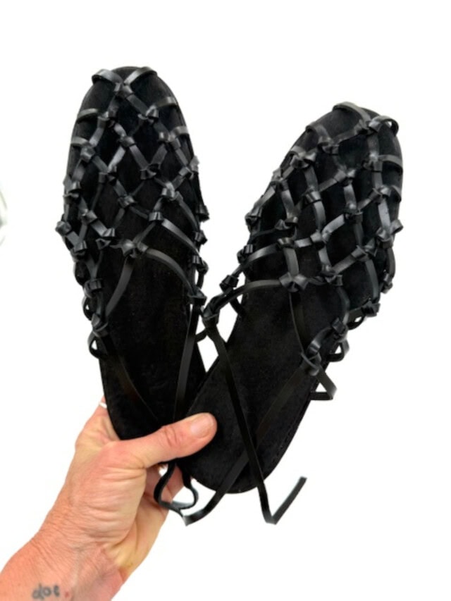 the fisherman's wife sandal black leather handmade shoes woven palm