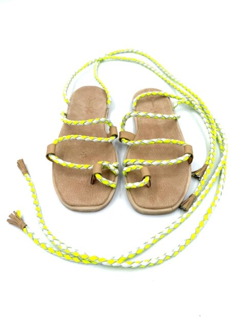 The Capri Ankle Tie Solar Flare and White Sheepskin Leather