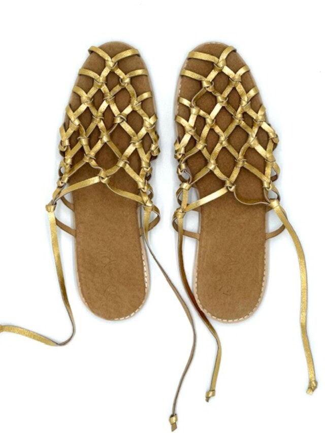 woven palm the fisherman's wife sandal gold leather