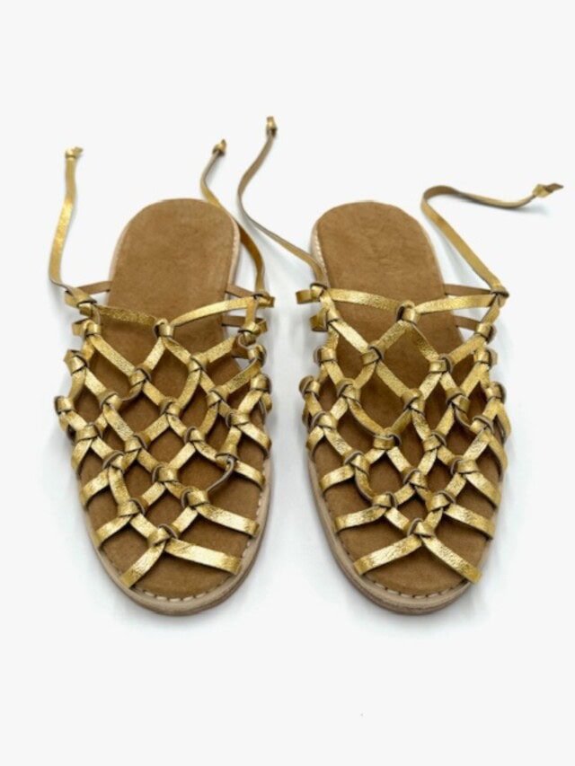 woven palm the fisherman's wife sandal gold leather