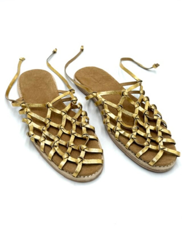 woven palm the fisherman's wife sandal gold leather