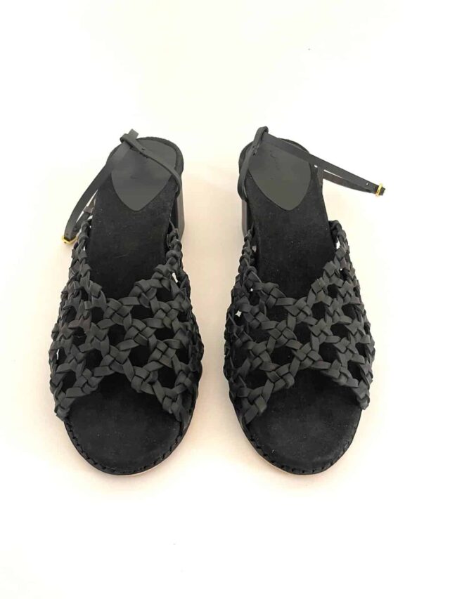 The French Rosette Mid-Heels Black - Woven Palm