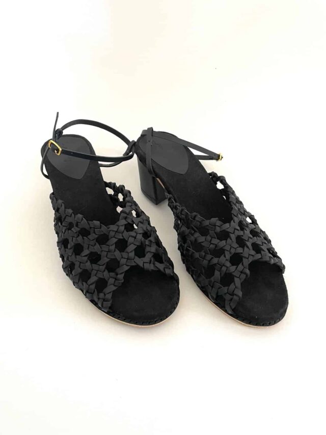 The French Rosette Mid-Heels Black - Woven Palm