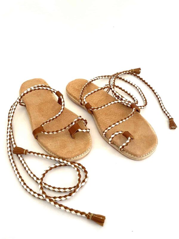 The Capri Ankle Tie Tan Cowhide & White Kid Leather - Image 4