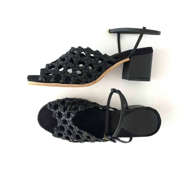 The French Rosette Mid-Heels Black - Woven Palm