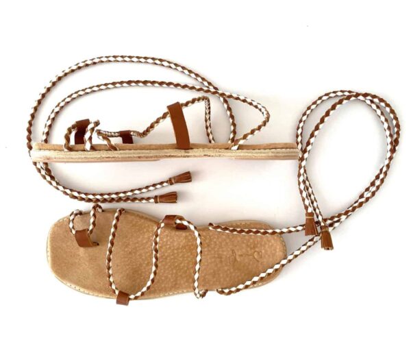 The Capri Ankle Tie Tan Cowhide & White Kid Leather - Image 5