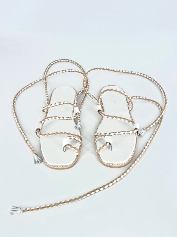 The Capri Ankle Tie Nude & White Cowhide Leather - Image 4