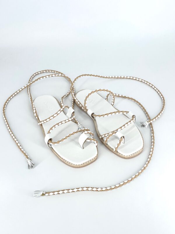 The Capri Ankle Tie Nude & White Cowhide Leather - Image 5
