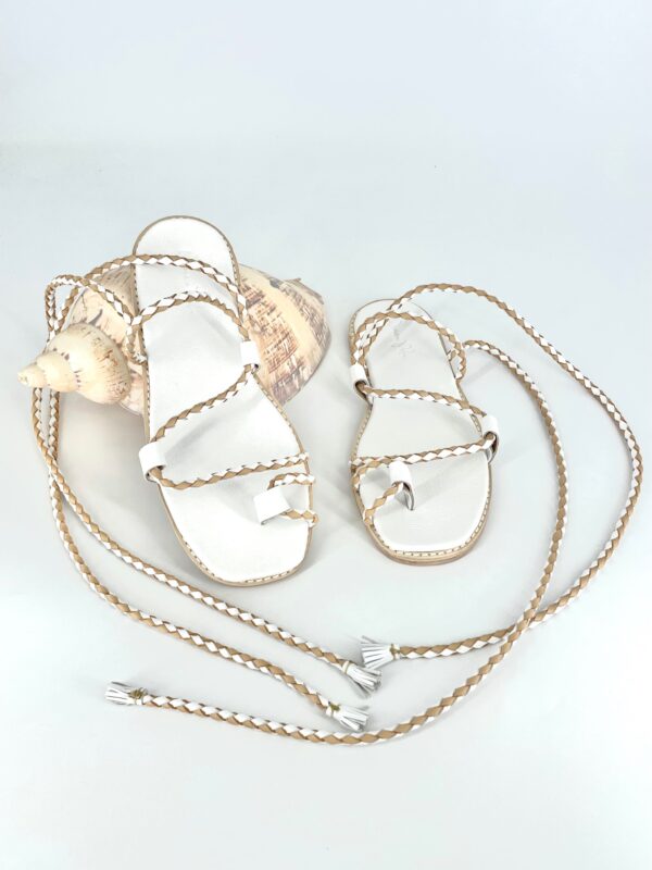 The Capri Ankle Tie Nude & White Cowhide Leather - Image 7
