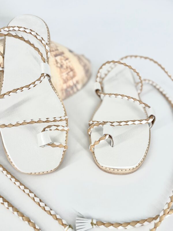 The Capri Ankle Tie Nude & White Cowhide Leather - Image 9