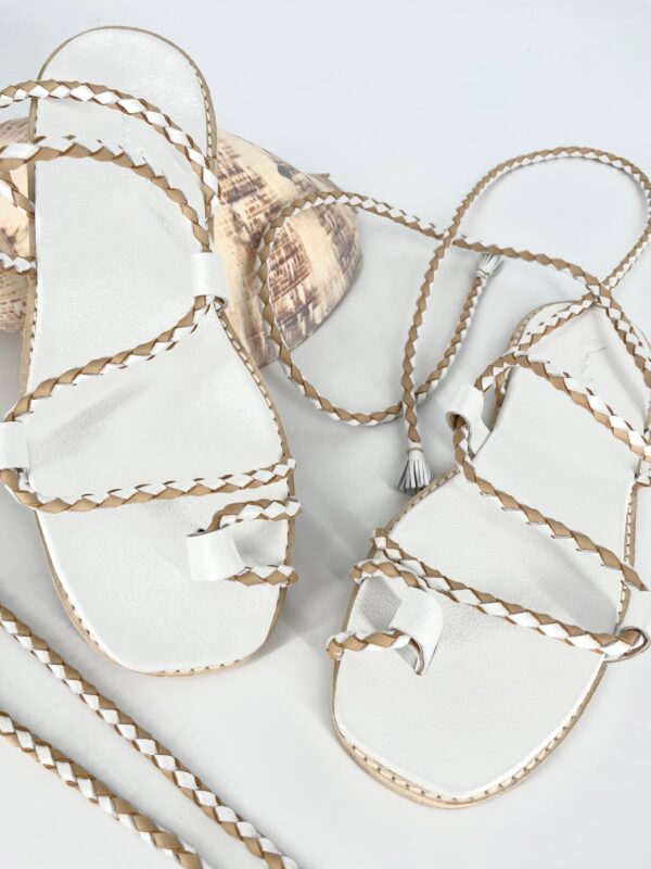 The Capri Ankle Tie Nude & White Cowhide Leather - Image 10