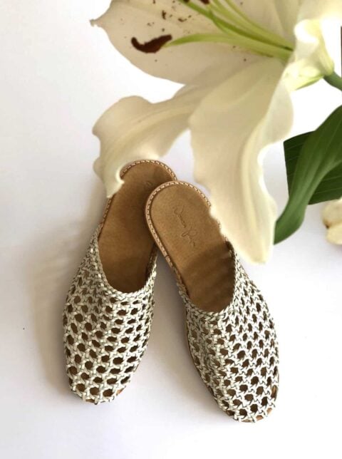 The Rosette Mules White Leather