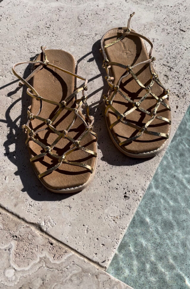 The Fisherman's Wife Sandal Gold Sheepskin Leather - Woven Palm